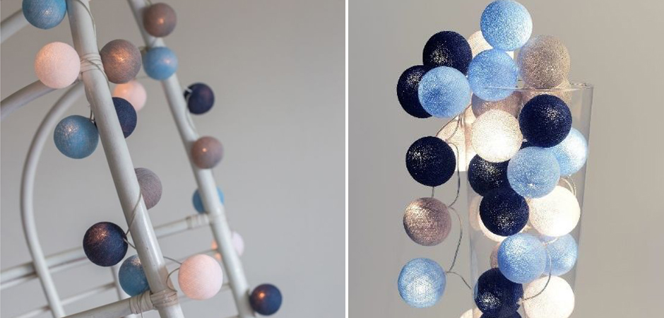 Гирлянда хлопковые фонарики Сotton Ball Sailor Blue - Loft-Concept в Челябинске