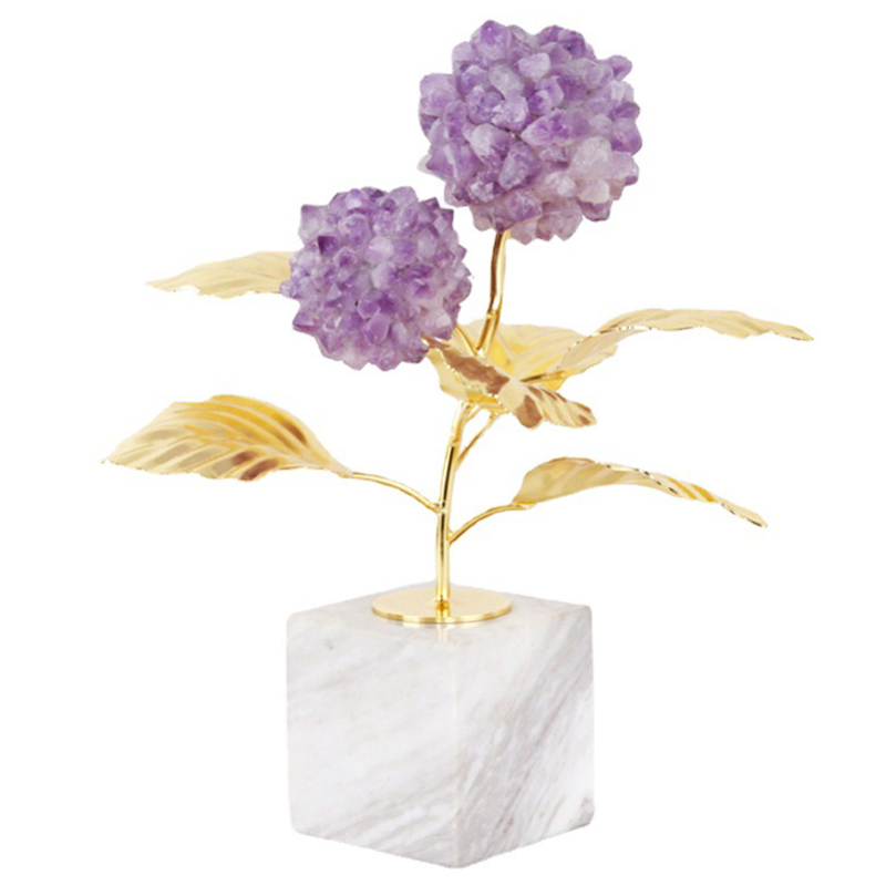 Статуэтка Hydrangea on the Stand Латунь Белый Мрамор Bianco Пурпурно-фиолетовый в Челябинске | Loft Concept 