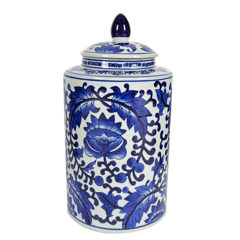 Ваза с крышкой Blue & White Floral Pattern Белый Синий Темно-синий Ваза с крышкой Blue & White Floral Pattern Белый Синий Темно-синий в Челябинске | Loft Concept