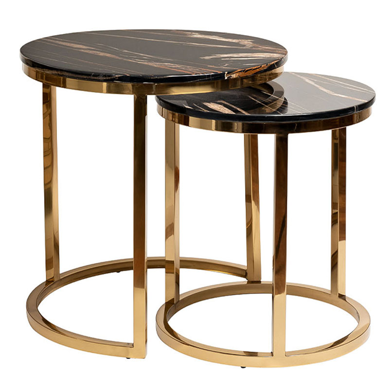 Комплект приставных столов Hewdonald Black Side Tables Глянцевое золото Черный Комплект приставных столов Hewdonald Black Side Tables Глянцевое золото Черный в Челябинске | Loft Concept