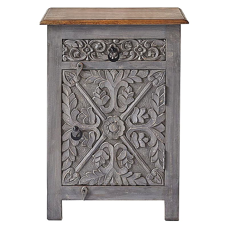 Тумба Indian Antique White Furniture Nightstand Ganica серый Серый Коричневый в Челябинске | Loft Concept 