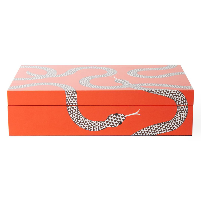 Шкатулка LARGE EDEN LACQUER BOX Jonathan Adler Оранжевый Темно-синий в Челябинске | Loft Concept 
