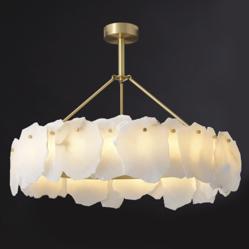 Люстра Lucretia Marble Round Chandelier Латунь Белый Мрамор Bianco Люстра Lucretia Marble Round Chandelier Латунь Белый Мрамор Bianco в Челябинске | Loft Concept
