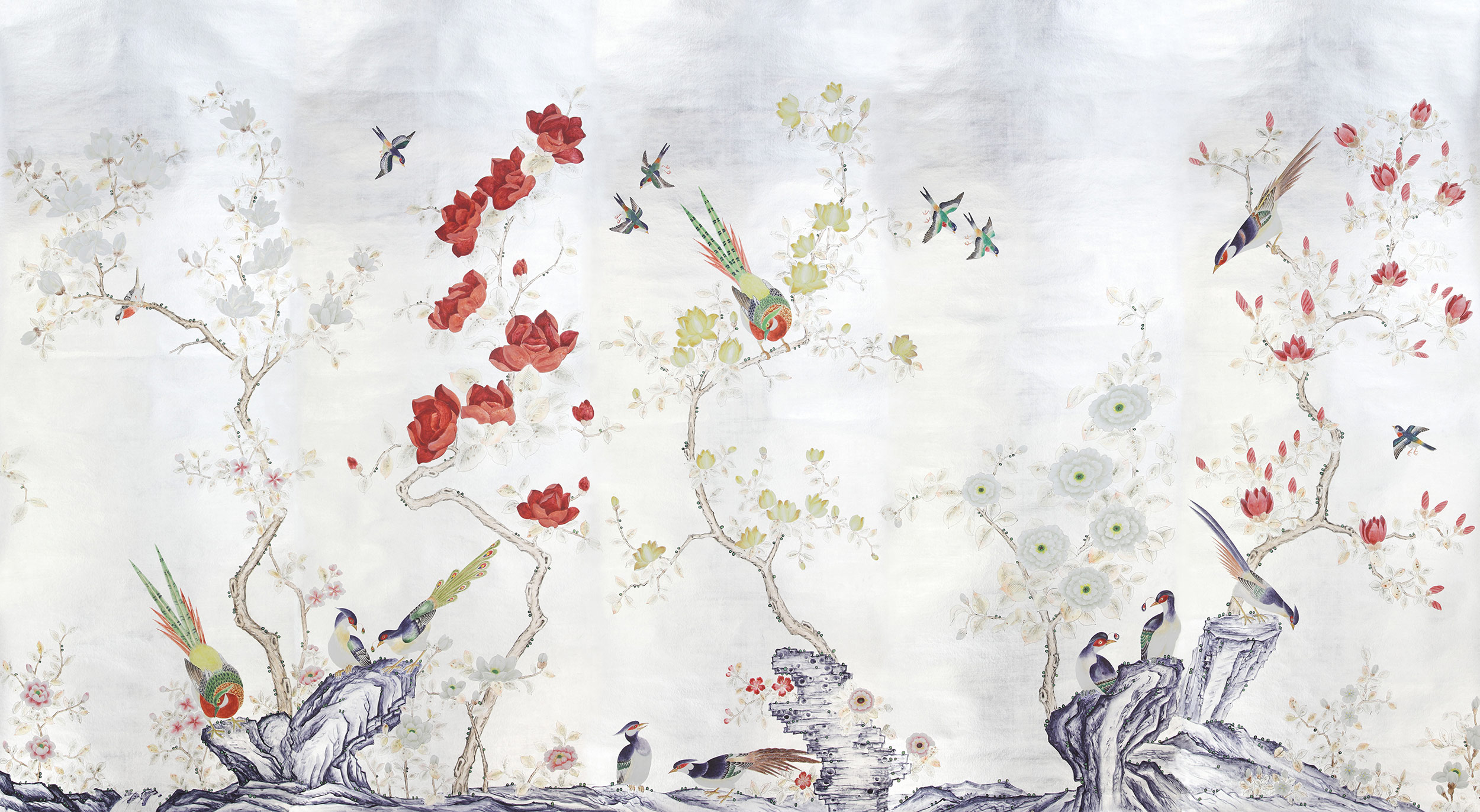 Обои шинуазри Japanese Garden Original colourway on Sterling Silver gilded Xuan paper Обои шинуазри Japanese Garden Original colourway on Sterling Silver gilded Xuan paper - постер Loft-Concept в Челябинске