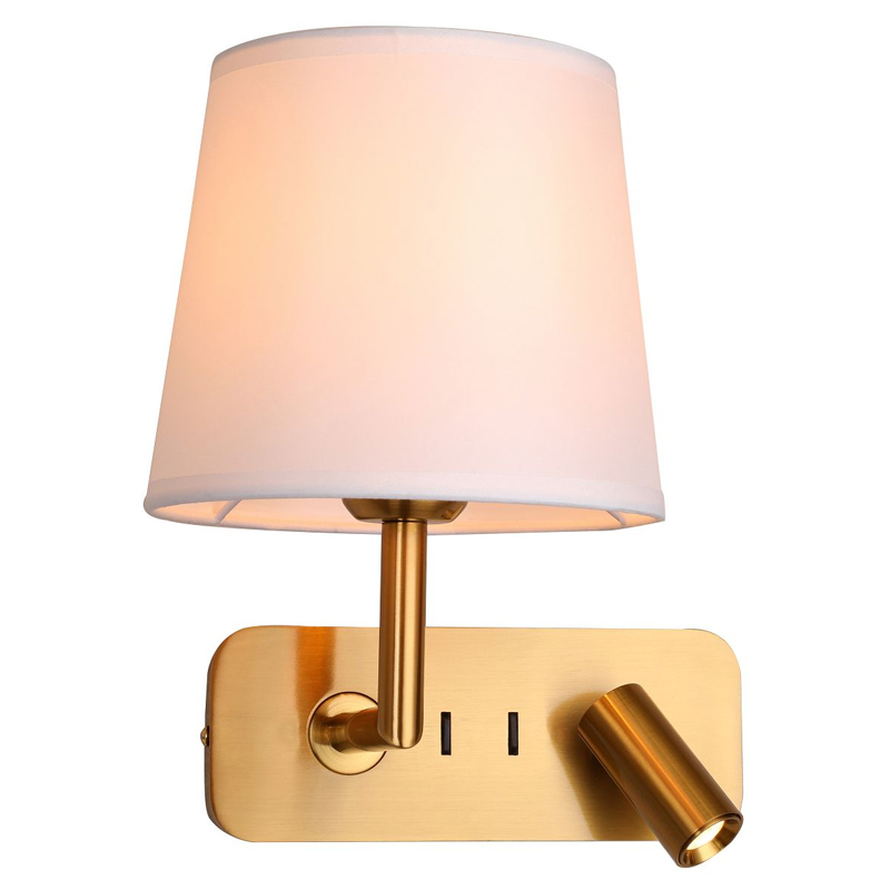Бра с абажуром Trumpet Lamp Brass 2 лампы Латунь Белый Бежевый Бра с абажуром Trumpet Lamp Brass 2 лампы Латунь Белый Бежевый в Челябинске | Loft Concept