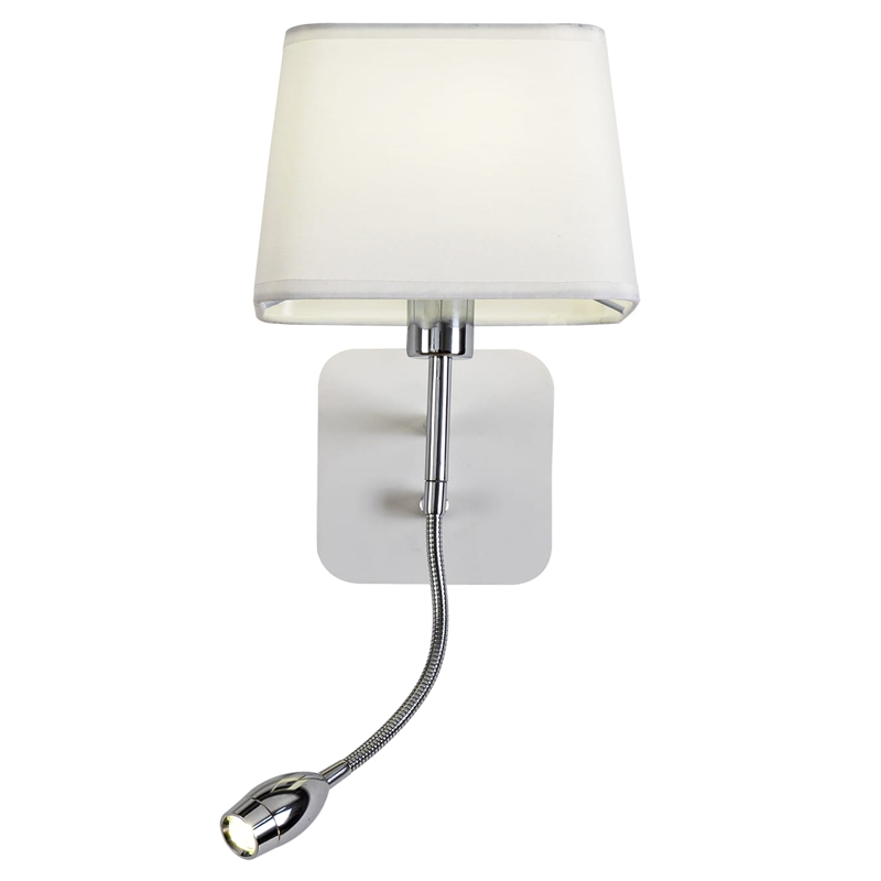 Бра с абажуром и гибким спотом Trumpet Lamp Хром Белый Бра с абажуром и гибким спотом Trumpet Lamp Хром Белый в Челябинске | Loft Concept