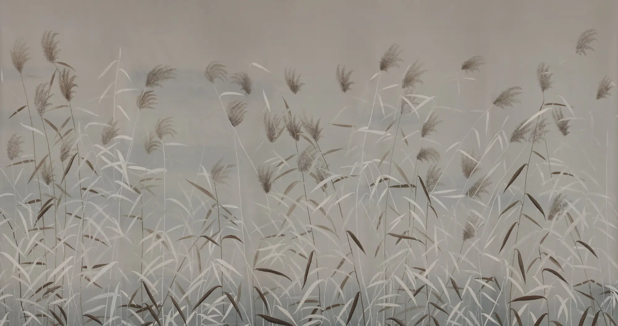 Обои ручная роспись Wild Grasses Special Colourway on Pale Grey dyed silk Обои ручная роспись Wild Grasses Special Colourway on Pale Grey dyed silk - постер Loft-Concept в Челябинске
