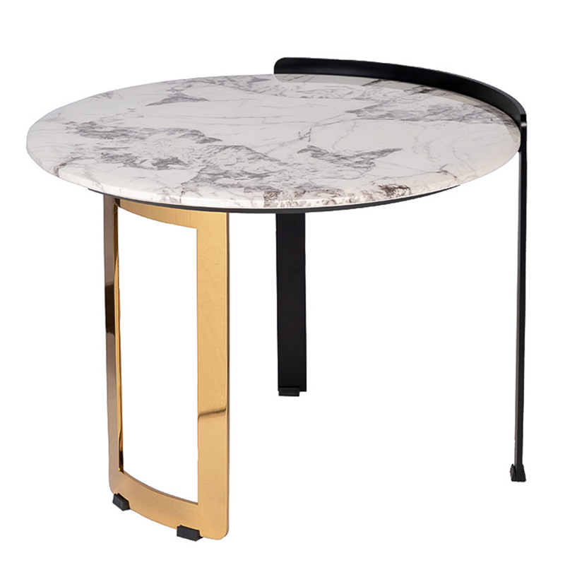 Приставной стол Rodgeir Side Table Черный Глянцевое золото Белый Мрамор Bianco Приставной стол Rodgeir Side Table Черный Глянцевое золото Белый Мрамор Bianco в Челябинске | Loft Concept