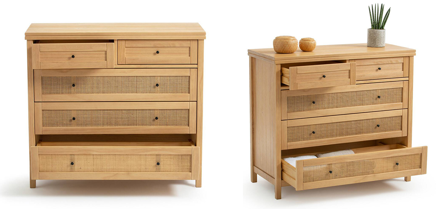 Комод в скандинавском стиле Niels Wicker 5 drawers ящики с плетеными вставками - фото