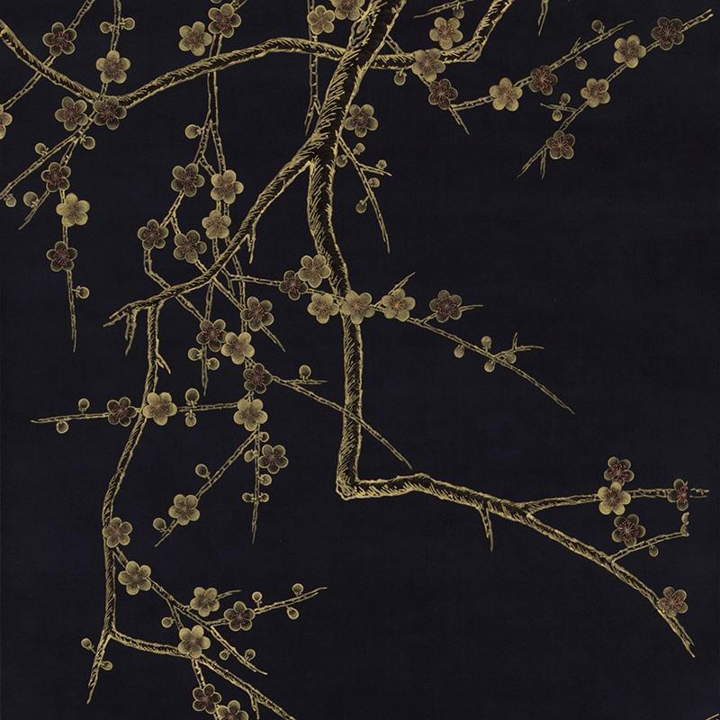 Обои ручная роспись Plum Blossom Colourway SC-226 on black painted silk Обои ручная роспись Plum Blossom Colourway SC-226 on black painted silk в Челябинске | Loft Concept