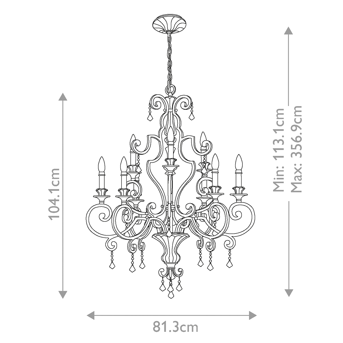 Люстра с подвесками из прозрачного стекла на кованом каркасе бронзового цвета в классическом стиле Quoizel в Челябинске