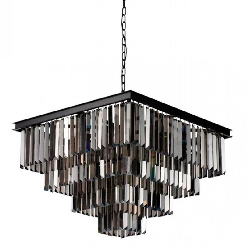 Квадратная Люстра RH 1920s Odeon Black iron Four layers Серое Стекло 60х60 Черный Серый Квадратная Люстра RH 1920s Odeon Black iron Four layers Серое Стекло 60х60 Черный Серый в Челябинске | Loft Concept