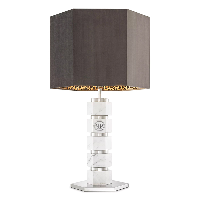 Настольная лампа Philipp Plein Table Lamp Hexagon Коричневый Белый Мрамор Bianco Хром Настольная лампа Philipp Plein Table Lamp Hexagon Коричневый Белый Мрамор Bianco Хром в Челябинске | Loft Concept