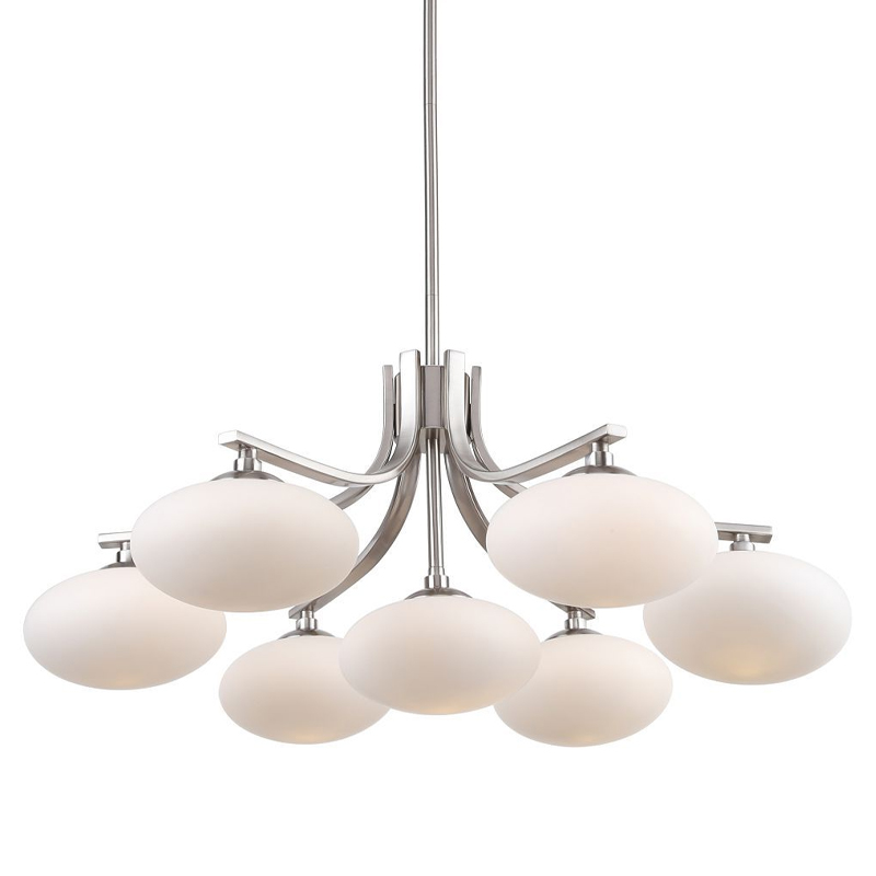 Люстра с овальными белыми плафонами Mushrooms Lamp Никель Белый Люстра с овальными белыми плафонами Mushrooms Lamp Никель Белый в Челябинске | Loft Concept