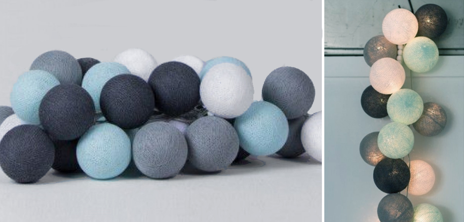 Гирлянда хлопковые фонарики Сotton Ball Aqua-Grey - Loft-Concept в Челябинске