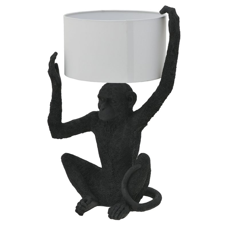 Настольная лампа Black Monkey Holding Lampshade Черный Белый Настольная лампа Black Monkey Holding Lampshade Черный Белый в Челябинске | Loft Concept