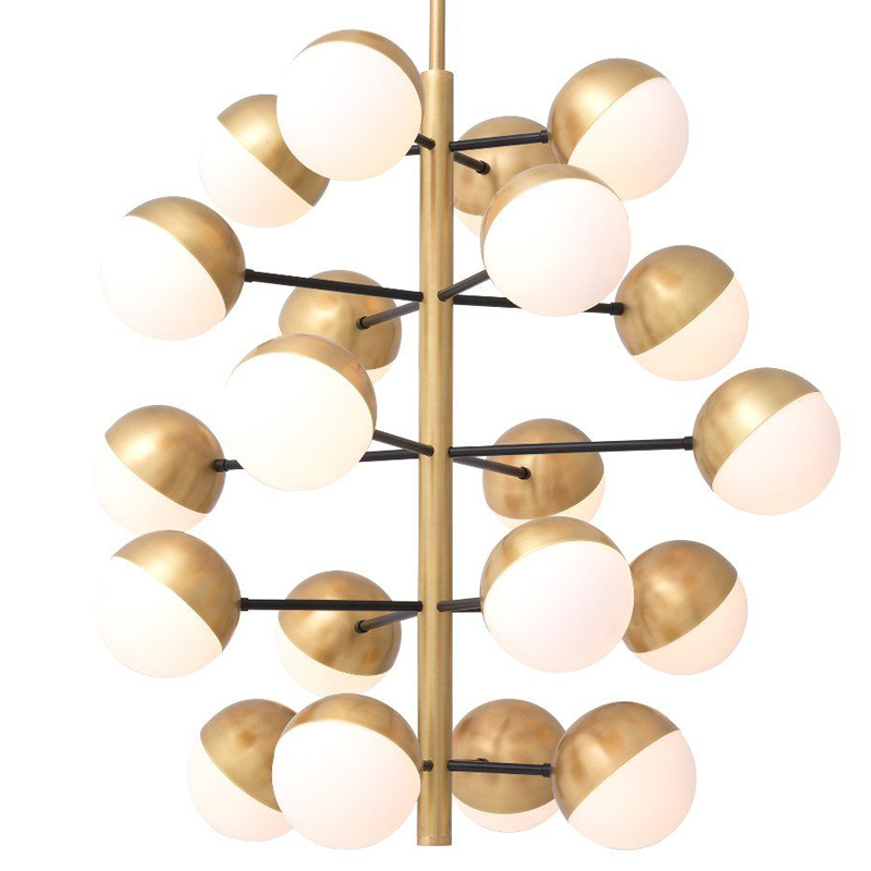 Люстра Eichholtz Chandelier Cona L Латунь Античная полированная Белое матовое стекло Черный Люстра Eichholtz Chandelier Cona L Латунь Античная полированная Белое матовое стекло Черный в Челябинске | Loft Concept