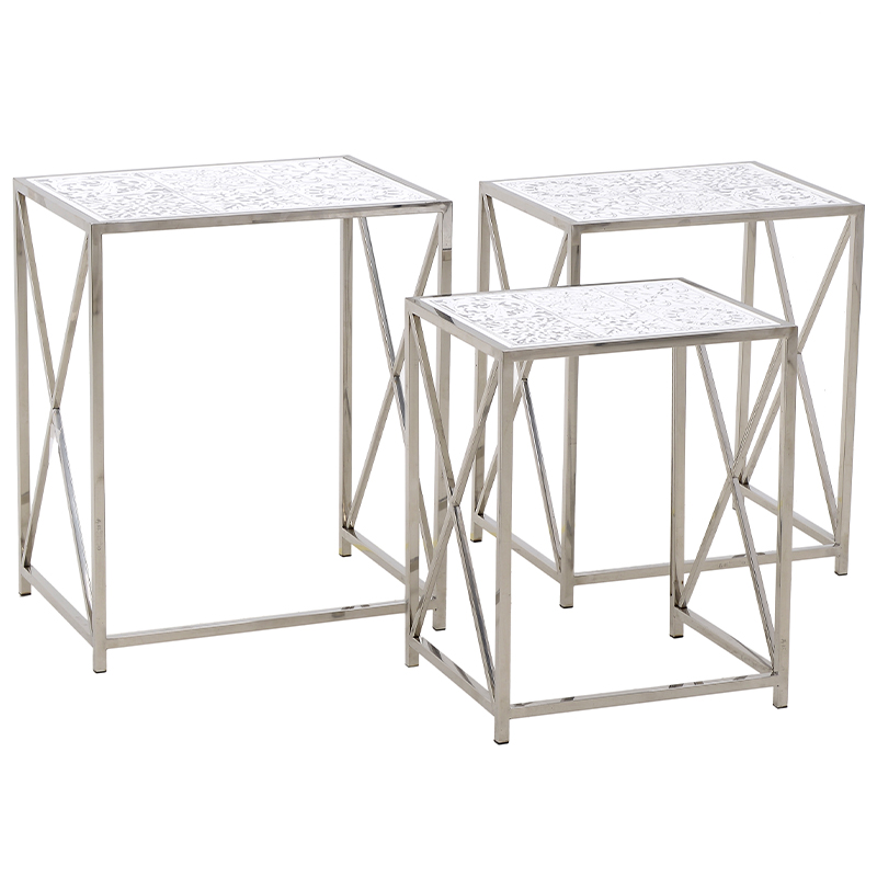 Комплект из 3-х приставных столов Hadiya Side Tables Хром Белый Комплект из 3-х приставных столов Hadiya Side Tables Хром Белый в Челябинске | Loft Concept