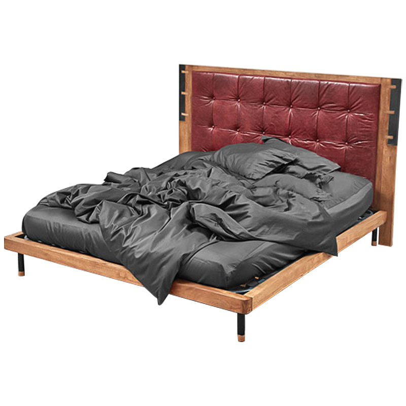 Кровать деревянная с изголовьем из натуральной кожи Kearns Bed Древесина Бургундский красный Кровать деревянная с изголовьем из натуральной кожи Kearns Bed Древесина Бургундский красный в Челябинске | Loft Concept