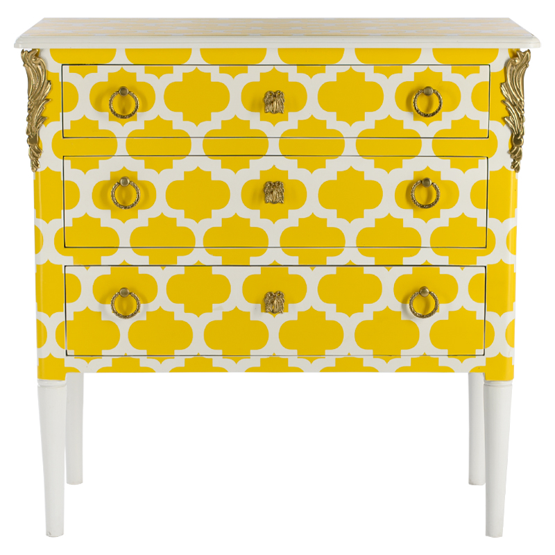 Комод с орнаментом четырехлистник L.XV CHEST OF DRAWERS Garland Желтый Желтый Белый Золотой Комод с орнаментом четырехлистник L.XV CHEST OF DRAWERS Garland Желтый Желтый Белый Золотой в Челябинске | Loft Concept