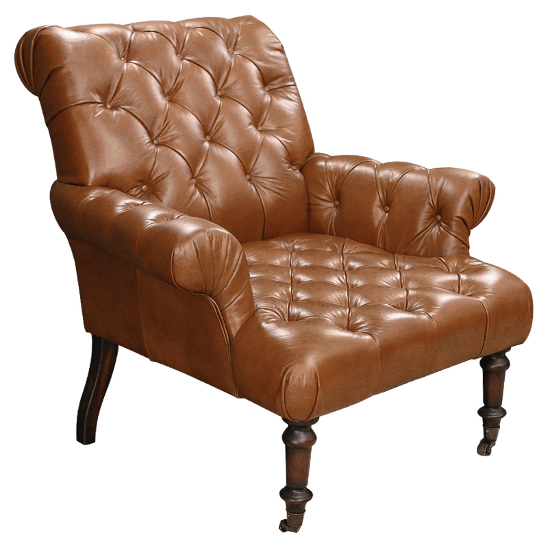 Кресло кожаное Bastien Leather Brown Armchair Коричневый в Челябинске | Loft Concept 