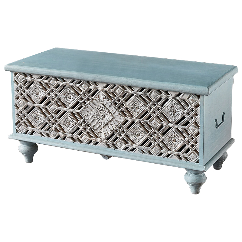Сундук резной Vimal Carved Wood Chest Голубой Белый Сундук резной Vimal Carved Wood Chest Голубой Белый в Челябинске | Loft Concept