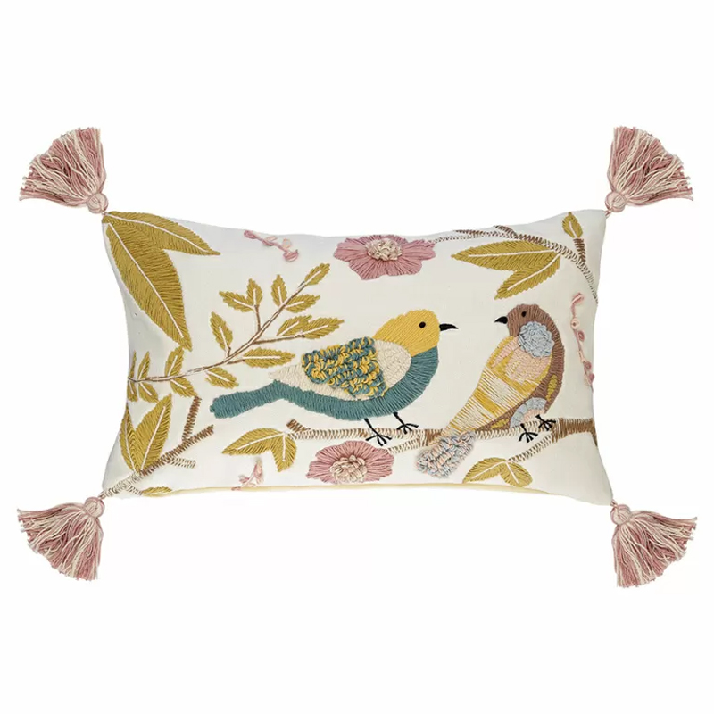Чехол на подушку с кисточками и вышивкой птиц Ethnic mix Birds Rect Мульти Чехол на подушку с кисточками и вышивкой птиц Ethnic mix Birds Rect Мульти в Челябинске | Loft Concept