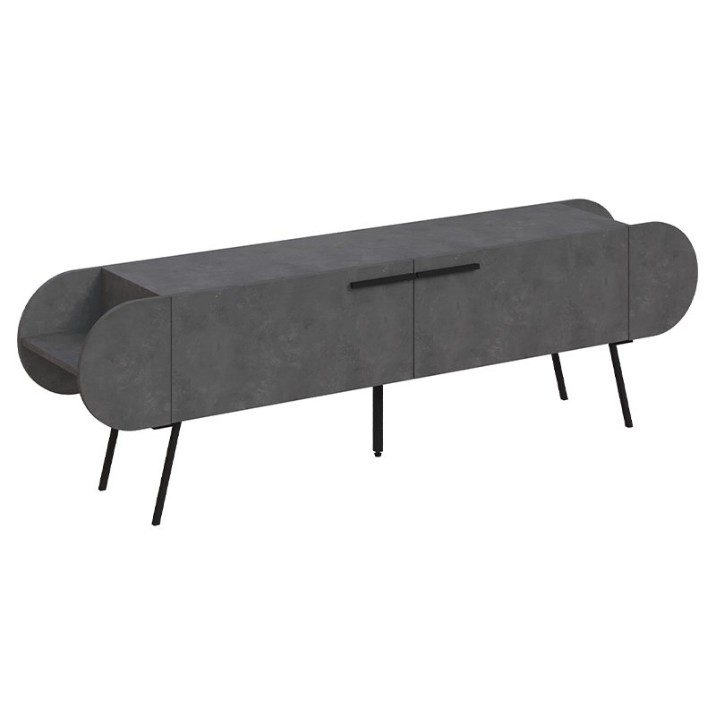 ТВ-тумба серая с 2-мя откидными дверцами и 2-мя открытыми полками CAPSULE TV STAND RETRO GREY Серый Черный ТВ-тумба серая с 2-мя откидными дверцами и 2-мя открытыми полками CAPSULE TV STAND RETRO GREY Серый Черный в Челябинске | Loft Concept
