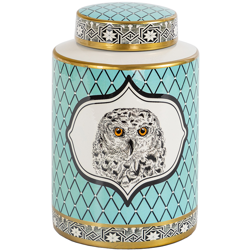 Ваза с крышкой Owl Collection Turquoise Vase Бирюзовый Черно-белый Золотой Ваза с крышкой Owl Collection Turquoise Vase Бирюзовый Черно-белый Золотой в Челябинске | Loft Concept