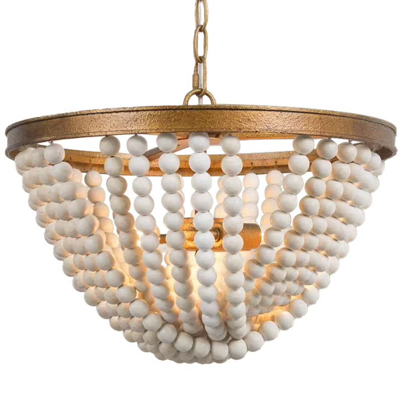 Люстра с подвесками в виде круглых деревянных белых бусин White Wooden Beads Chandelier Бронза Белый Люстра с подвесками в виде круглых деревянных белых бусин White Wooden Beads Chandelier Бронза Белый в Челябинске | Loft Concept