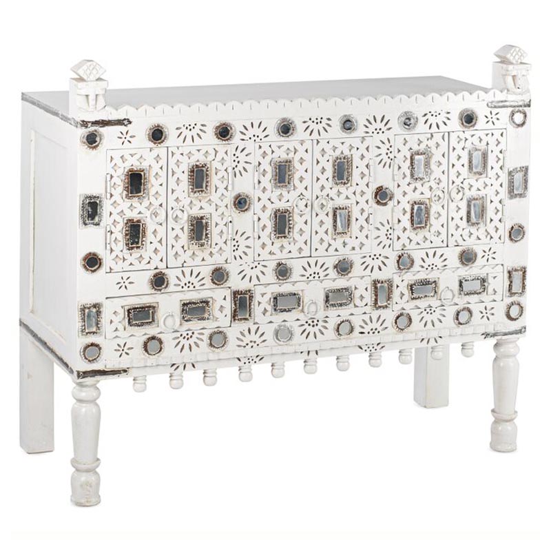 Комод в восточном стиле Indian Bone Inlay Chest of Drawers Белый Белый Комод в восточном стиле Indian Bone Inlay Chest of Drawers Белый Белый в Челябинске | Loft Concept