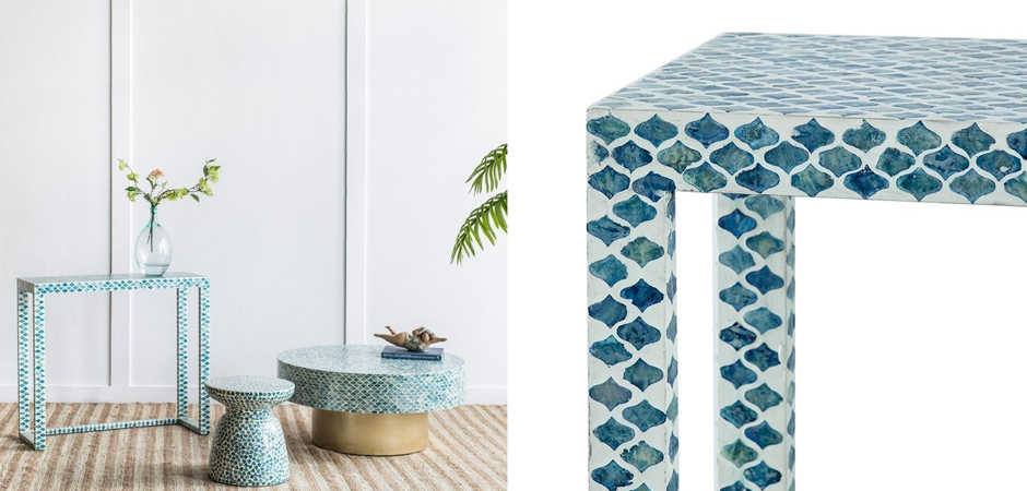Консоль Bone Inlay Blue из раковин устриц Консоль Bone Inlay Blue из раковин устриц - Loft-Concept в Челябинске