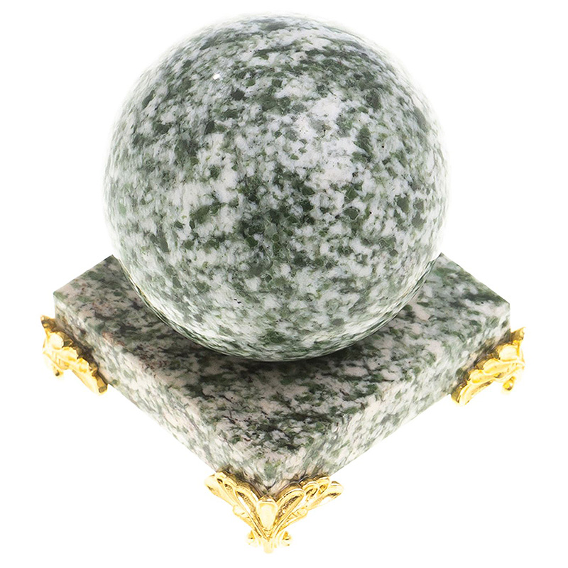 Шар декоративный на подставке из натурального камня Жадеит Natural Stone Spheres 6 см Зеленый Белый Золотой Шар декоративный на подставке из натурального камня Жадеит Natural Stone Spheres 6 см Зеленый Белый Золотой в Челябинске | Loft Concept