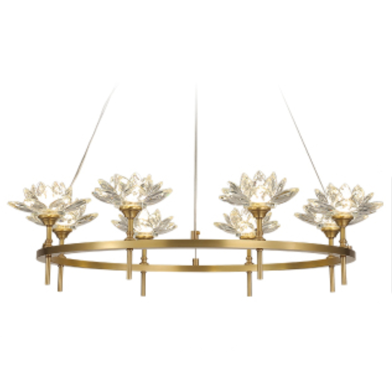Люстра Хрустальные Цветы Лотоса Lotus flower Clear Glass lamp 8 Латунь Прозрачное Стекло Люстра Хрустальные Цветы Лотоса Lotus flower Clear Glass lamp 8 Латунь Прозрачное Стекло в Челябинске | Loft Concept
