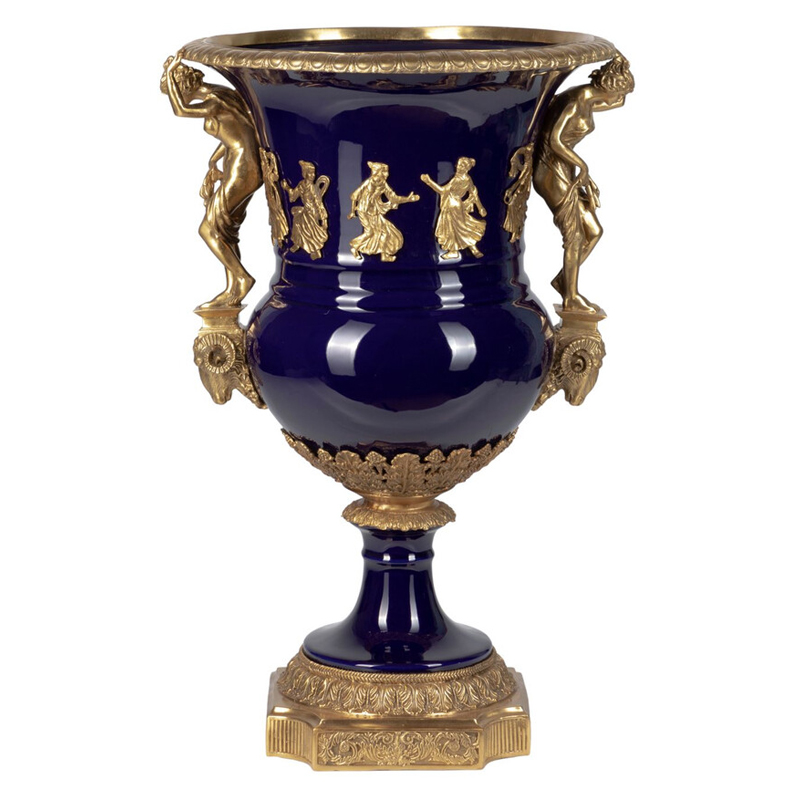 Ваза темно-синего цвета из фарфора с бронзовыми ручками в виде фигур Eden Garden porcelain and bronze Темно-синий Бронза Ваза темно-синего цвета из фарфора с бронзовыми ручками в виде фигур Eden Garden porcelain and bronze Темно-синий Бронза в Челябинске | Loft Concept