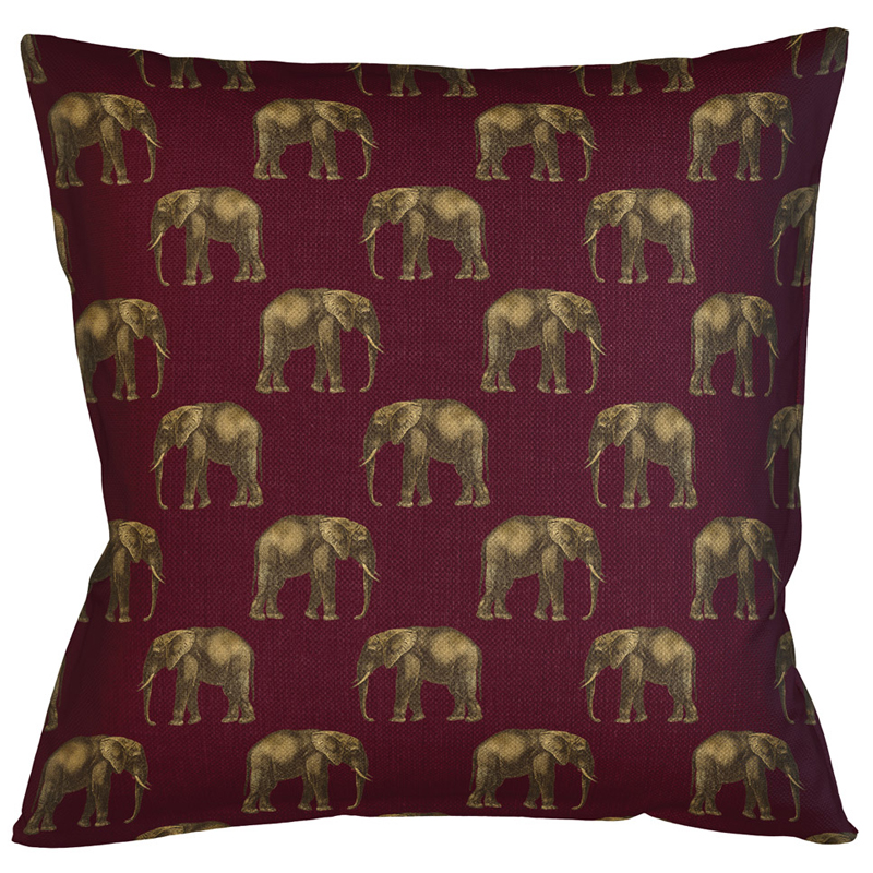 Декоративная подушка с узором из слонов Home Safari Red Коричневый Бургундский красный Декоративная подушка с узором из слонов Home Safari Red Коричневый Бургундский красный в Челябинске | Loft Concept