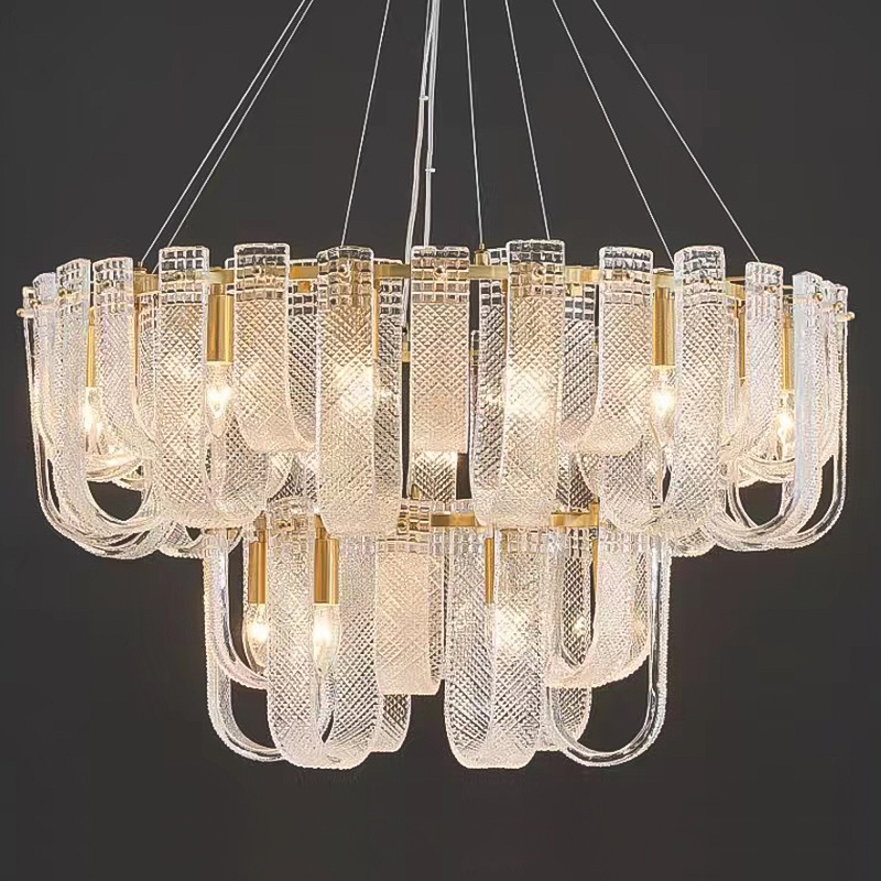 Люстра Prudence Textured Glass Two Tier Chandelier Прозрачное Стекло Золотой в Челябинске | Loft Concept 