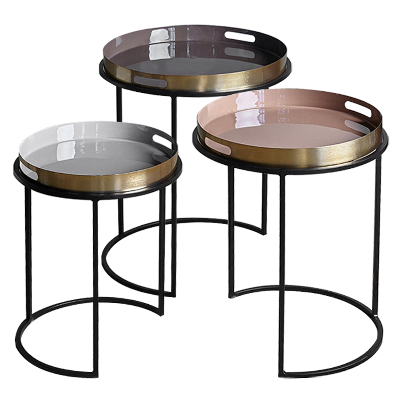 Комплект приставных столиков Bailey Side Tables Латунь Черный Белый Дымчатая Роза Коричневый Комплект приставных столиков Bailey Side Tables Латунь Черный Белый Дымчатая Роза Коричневый в Челябинске | Loft Concept