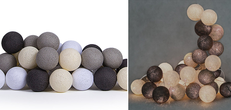 Гирлянда хлопковые фонарики Сotton Ball Taupe - Loft-Concept в Челябинске