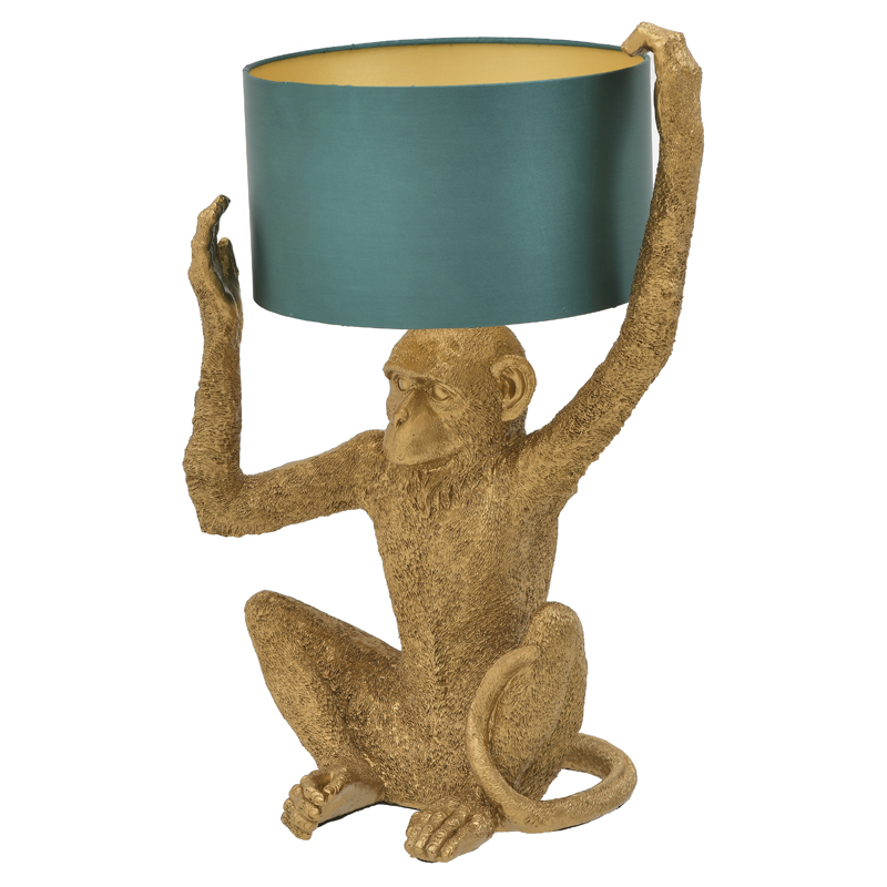 Настольная лампа Gold Monkey Holding Lampshade Золотой Бирюзовый в Челябинске | Loft Concept 