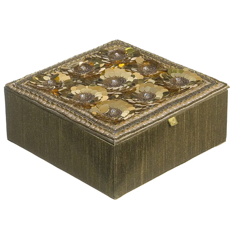Шкатулка с вышивкой из бисера Flower Beads Embroidery Box Золотой Шкатулка с вышивкой из бисера Flower Beads Embroidery Box Золотой в Челябинске | Loft Concept