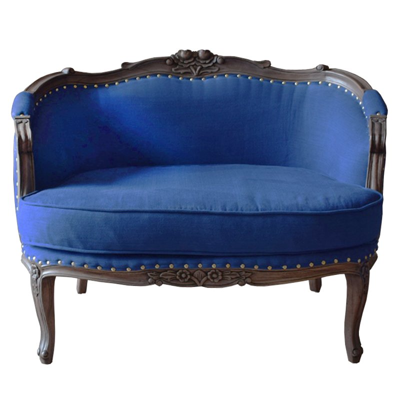 Кресло L.XV MARQUISE GONDOLA CHAIR blue linen Синий Дерево Темно-Серый Кресло L.XV MARQUISE GONDOLA CHAIR blue linen Синий Дерево Темно-Серый в Челябинске | Loft Concept