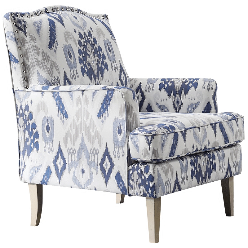 Кресло Armchair Ornament Blue Ikat Белый Светло-синий Бежевый в Челябинске | Loft Concept 