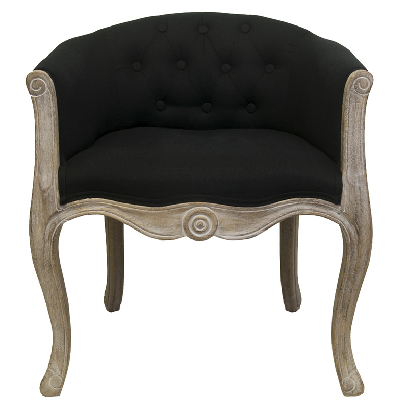 Кресло низкое в стиле прованс Louis French Armchair black flax Черный Бежево-серый Кресло низкое в стиле прованс Louis French Armchair black flax Черный Бежево-серый в Челябинске | Loft Concept
