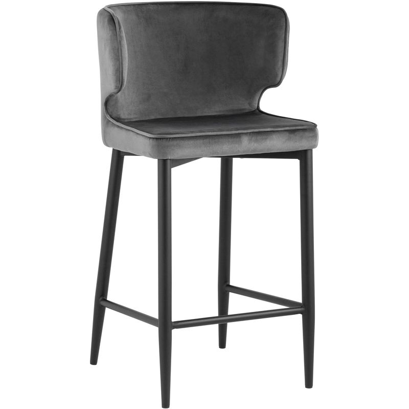 Стул Полубарный Chair посадка 65 см Серый Велюр Серый Черный Стул Полубарный Chair посадка 65 см Серый Велюр Серый Черный в Челябинске | Loft Concept