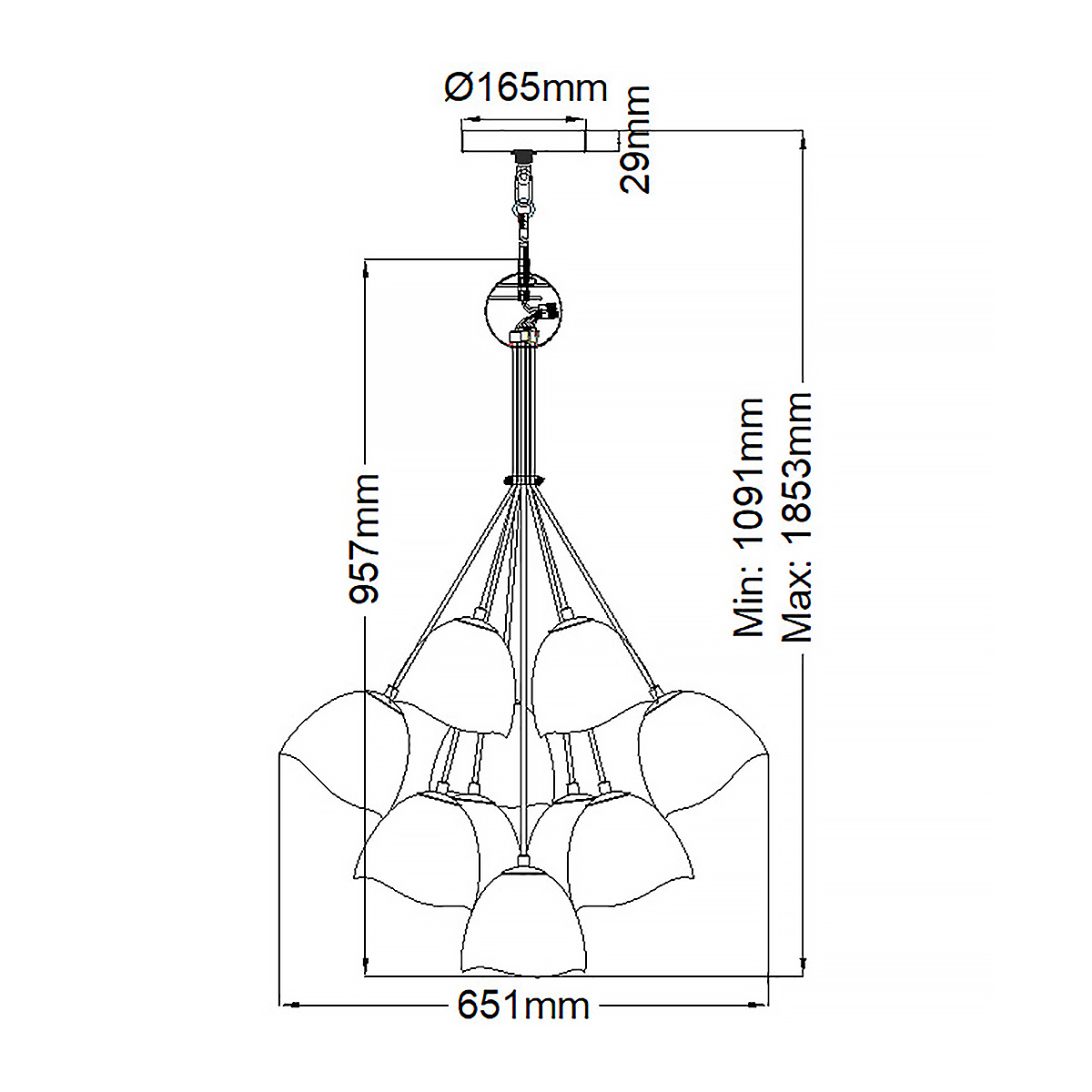 Люстра с 15-ю белыми  плафонами с золотой внутренней поверхностью Hinkley в Челябинске