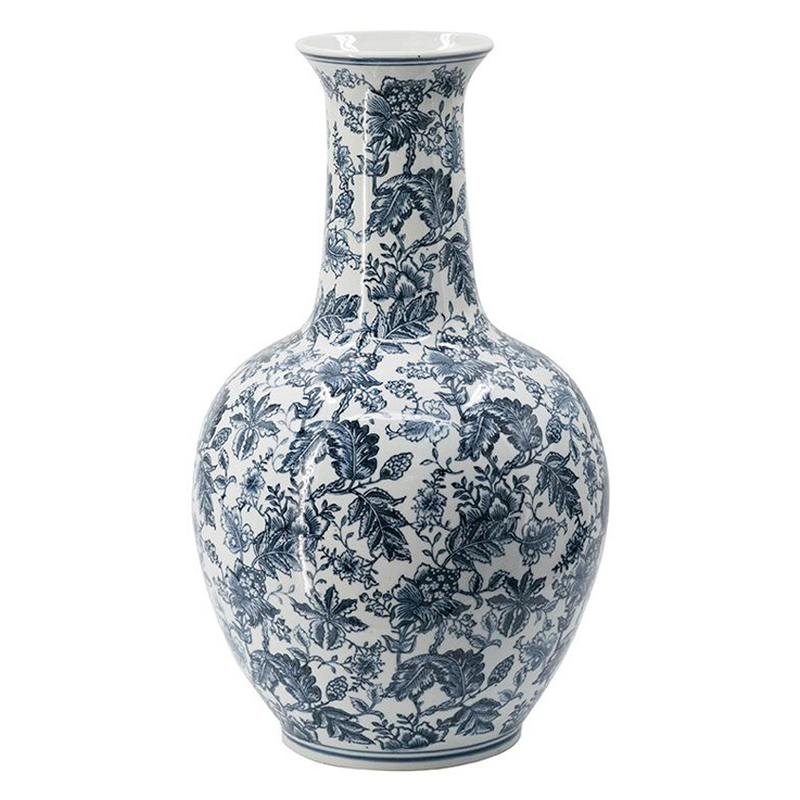 Ваза с классическим узором шинуазри синего цвета Blue & White Ornament Белый Синий Ваза с классическим узором шинуазри синего цвета Blue & White Ornament Белый Синий в Челябинске | Loft Concept