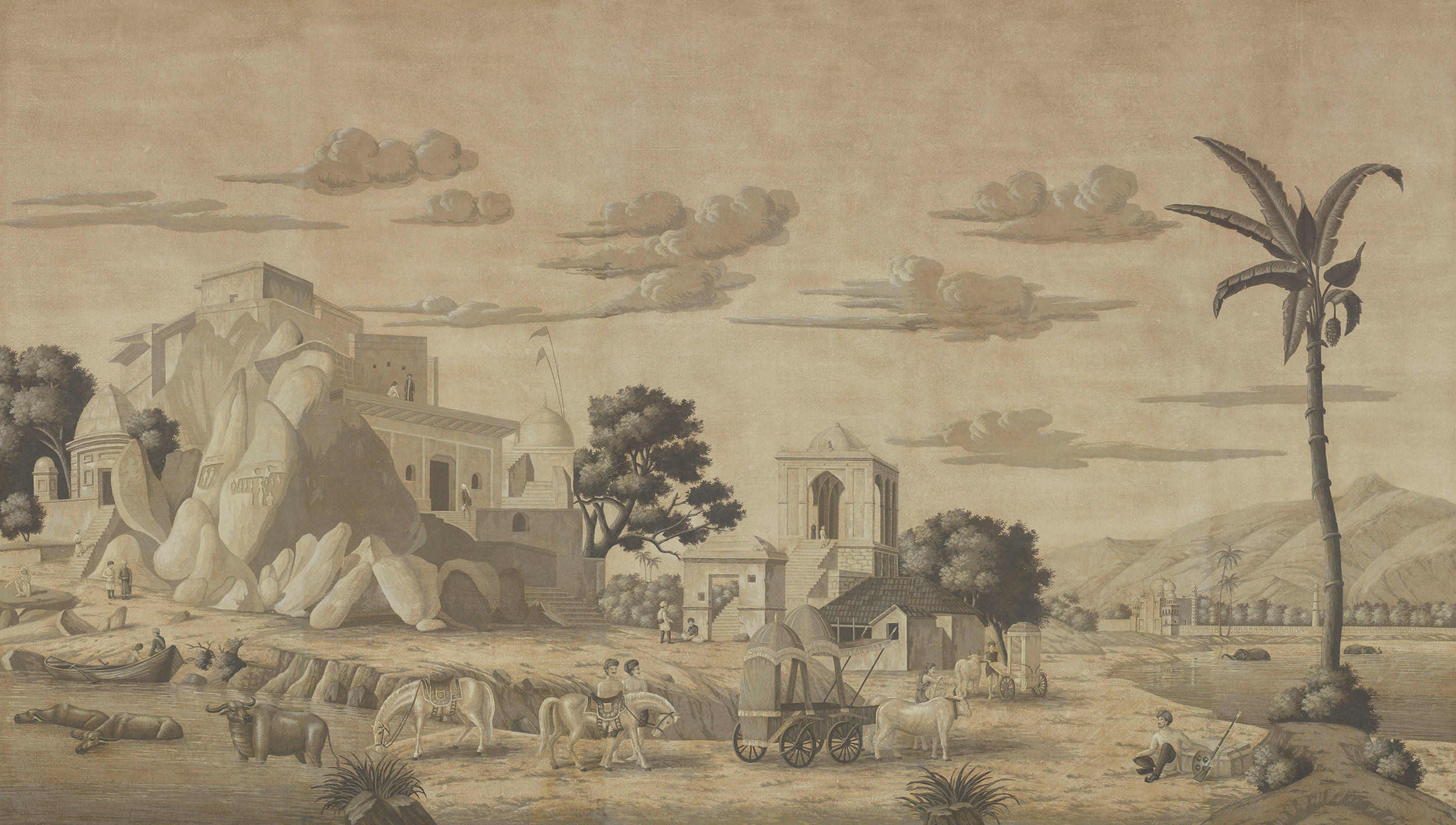 Обои ручная роспись Early Views of India Eau Forte on antique scenic Xuan paper Обои ручная роспись Early Views of India Eau Forte on antique scenic Xuan paper - постер Loft-Concept в Челябинске