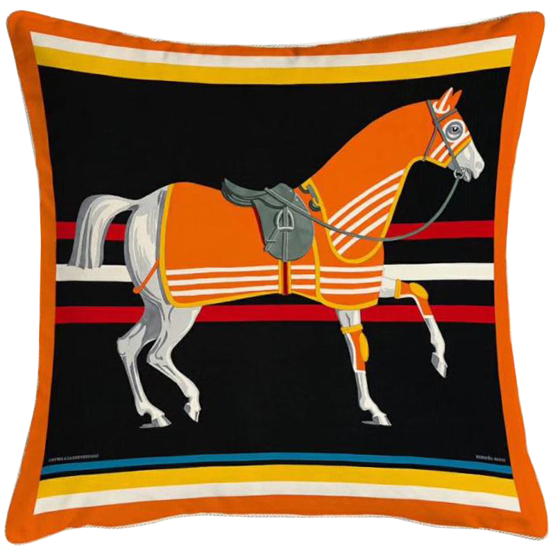 Декоративная подушка Hermes Horse 67 Черный Оранжевый Желтый Мульти в Челябинске | Loft Concept 