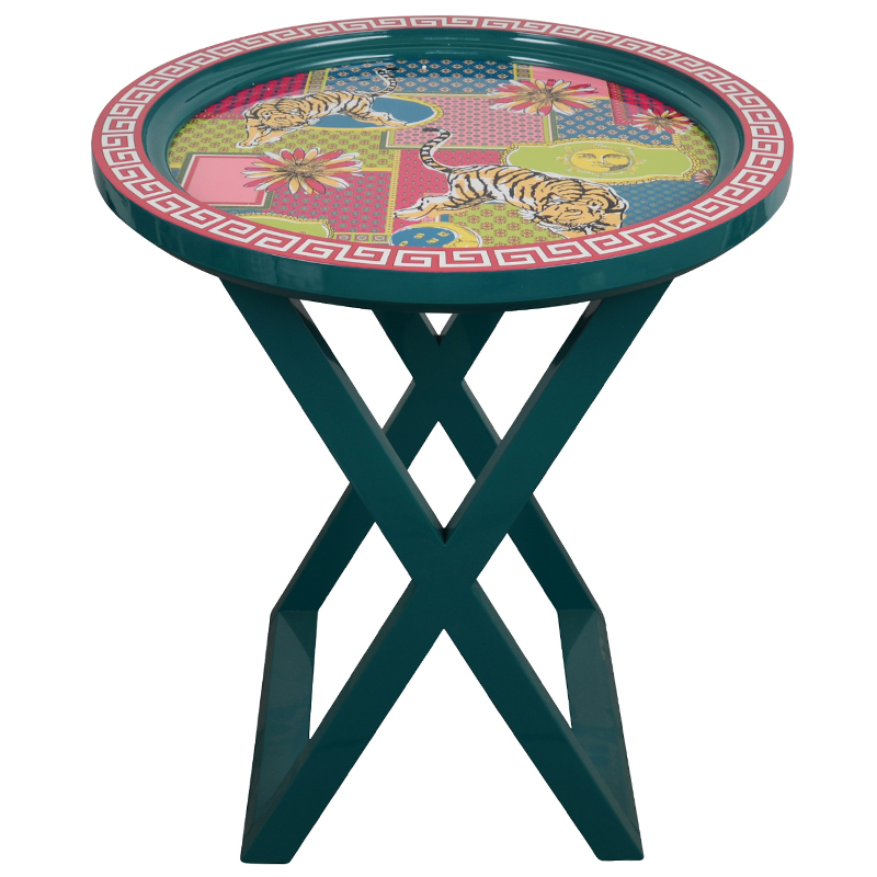 Приставной стол Tigers Painted Round Countertop Side Table Изумрудный Мульти Приставной стол Tigers Painted Round Countertop Side Table Изумрудный Мульти в Челябинске | Loft Concept